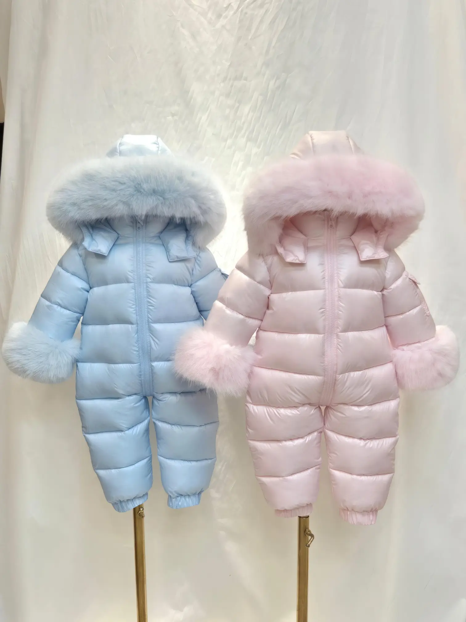 Baby Pink Detachable Fur Cuff Snowsuit - In Stock Dainty Delilah