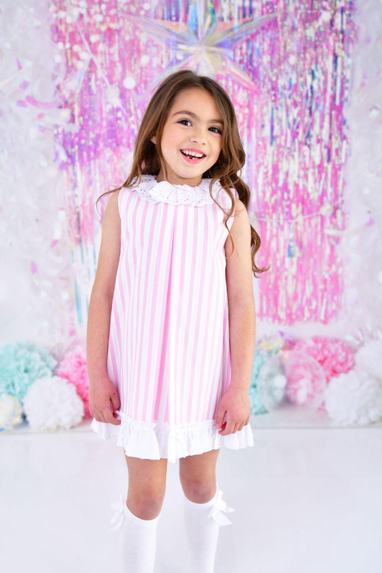 SS24 Lor Miral Girls Pink Stripe A Line Dress Dainty Delilah