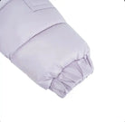 Light purple padded winter jacket sleeve with elastic cuff against white background