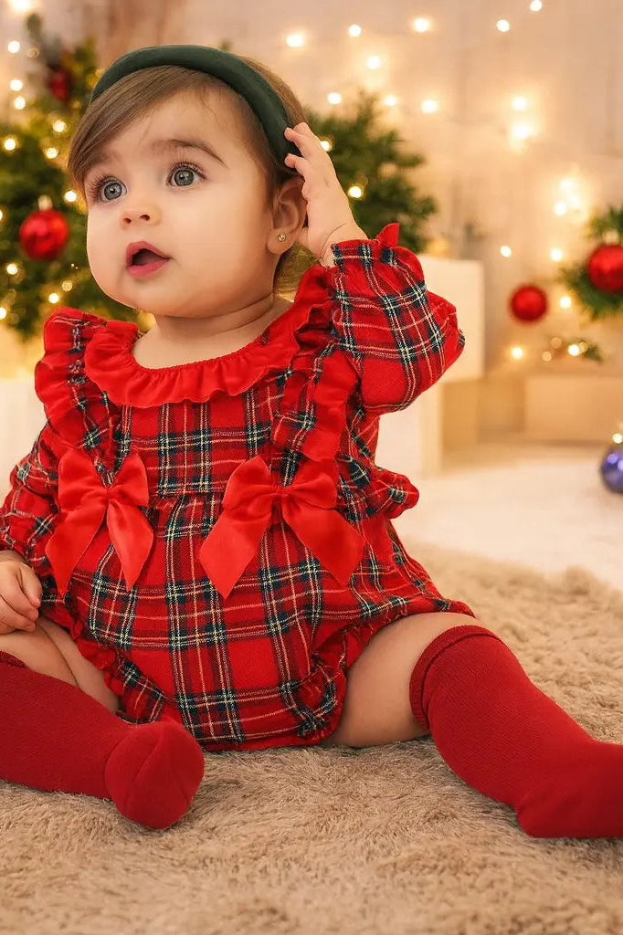 Baby Girls Red Tartan Christmas Romper Dainty Delilah