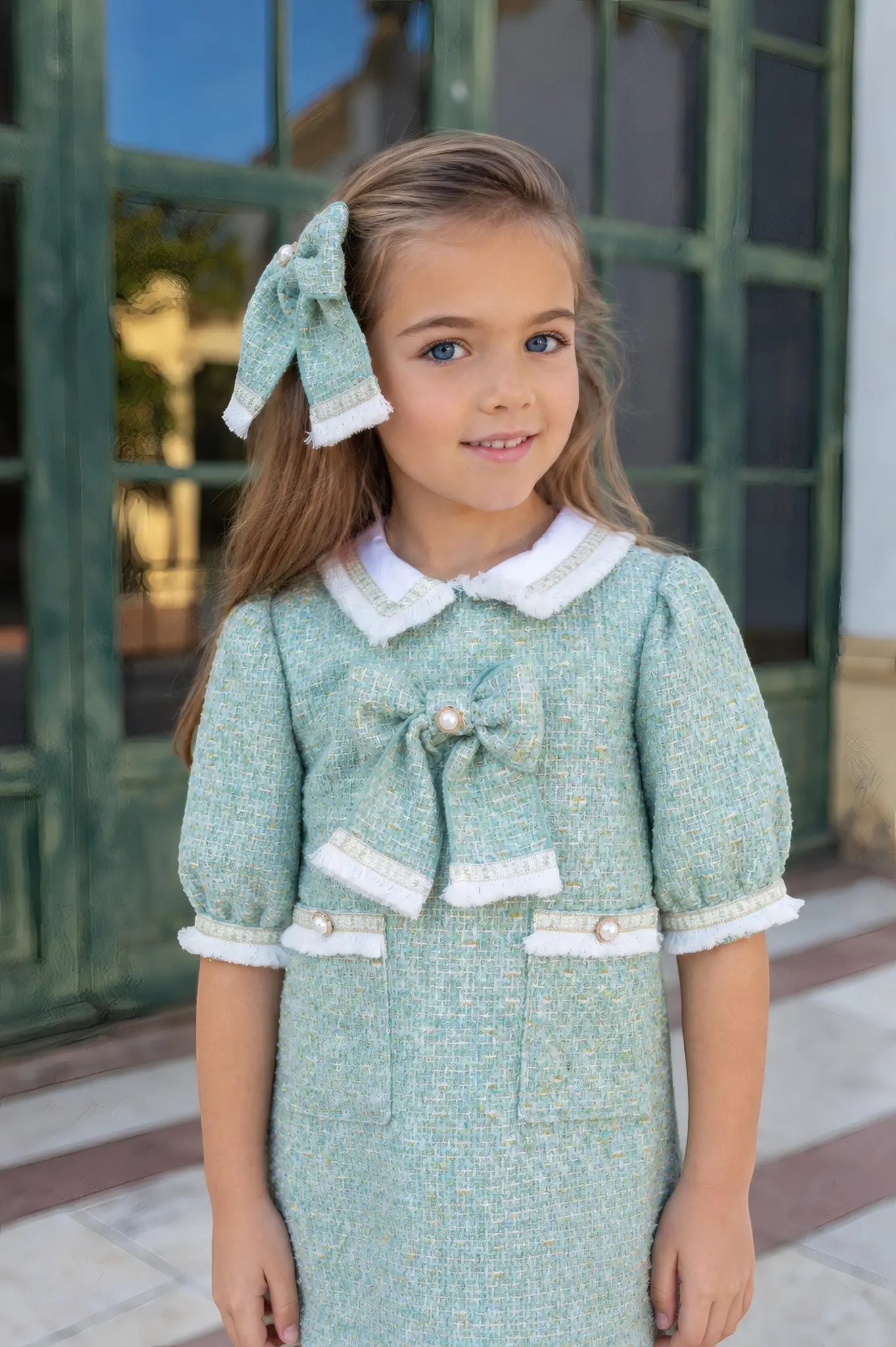 AW26 Naxos Emerald Tweed A Line Dress Naxos