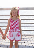 Miranda Girls Red & White Check Short Set & Hair Bow Miranda