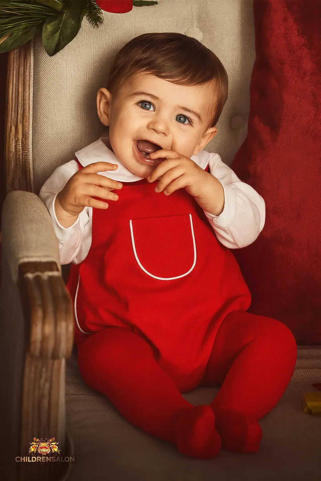 AW25 Baby Boys Red Christmas H Bar Romper Dainty Delilah