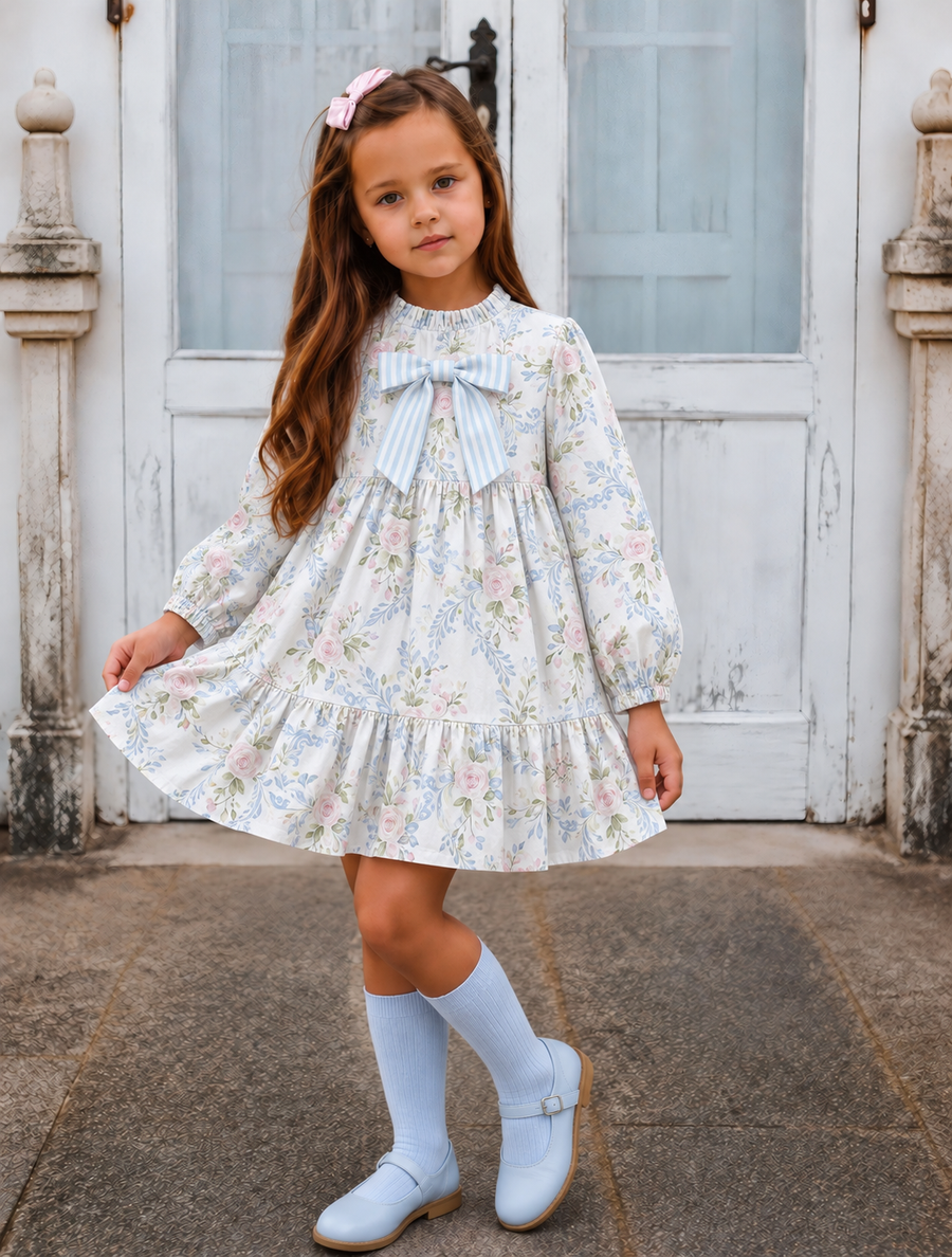 AW26 Dainty Delilah Blue Floral Puff Dress