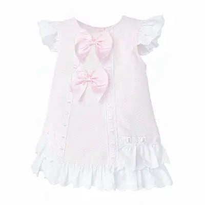 Baby Girls Pink Ribbon Pique A Line Dress Dainty Delilah