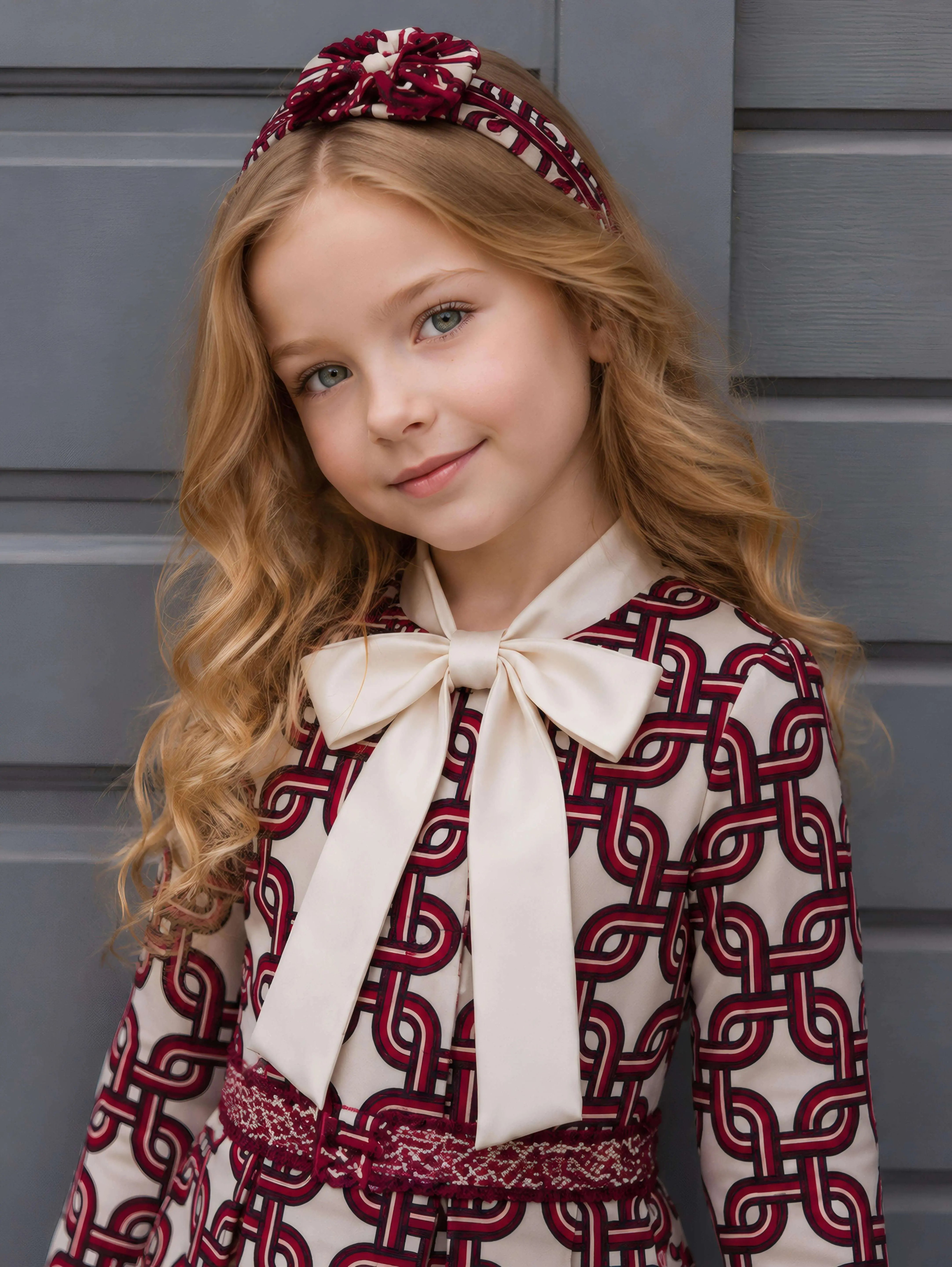 AW26 Rochy Girls Burgundy Chain Print Dress Rochy