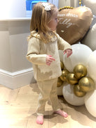 Girls Beige Heart Knitted Loungewear Set Dainty Delilah