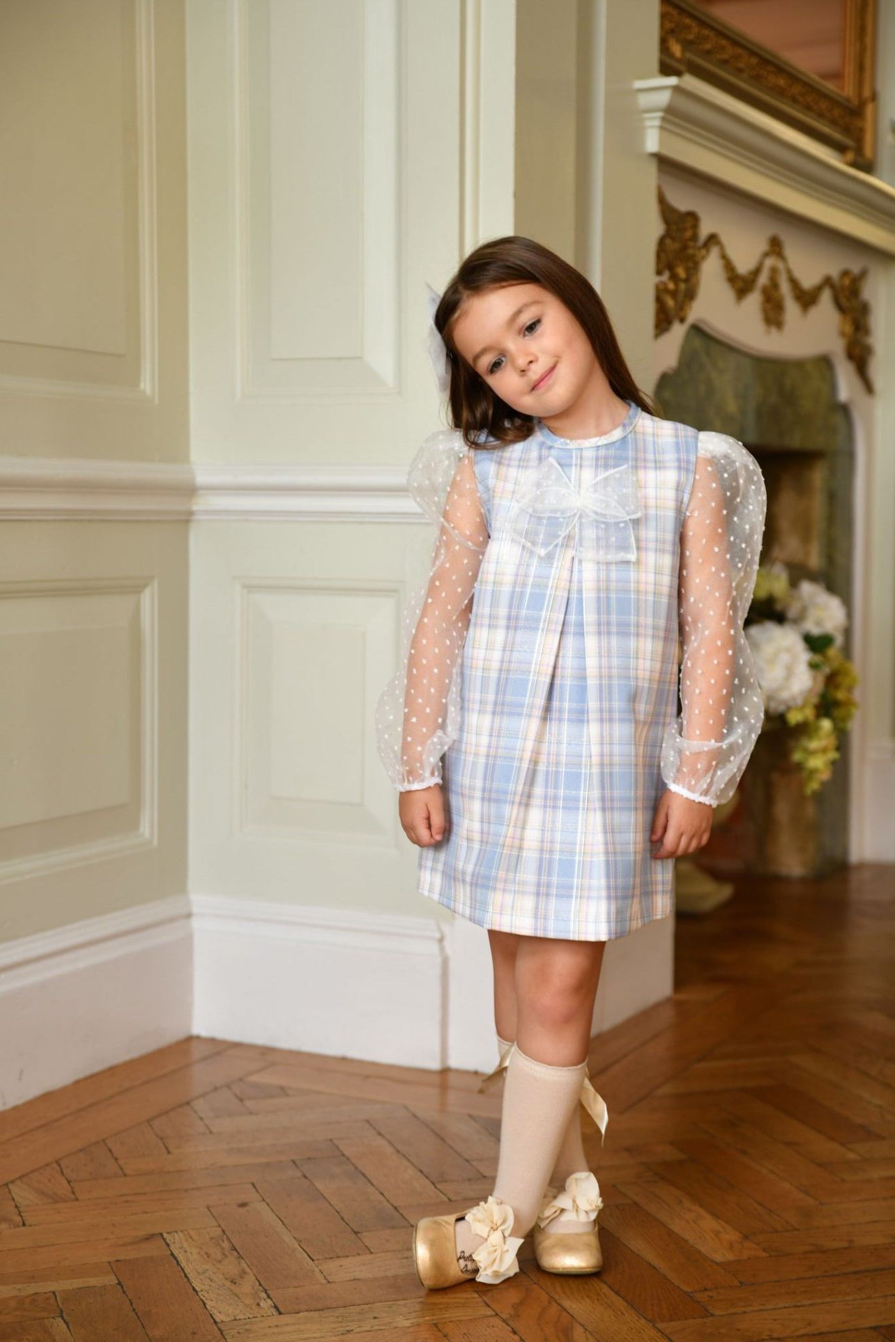 AW24 Babine Girls Blue & Silver Organza Arms Dress