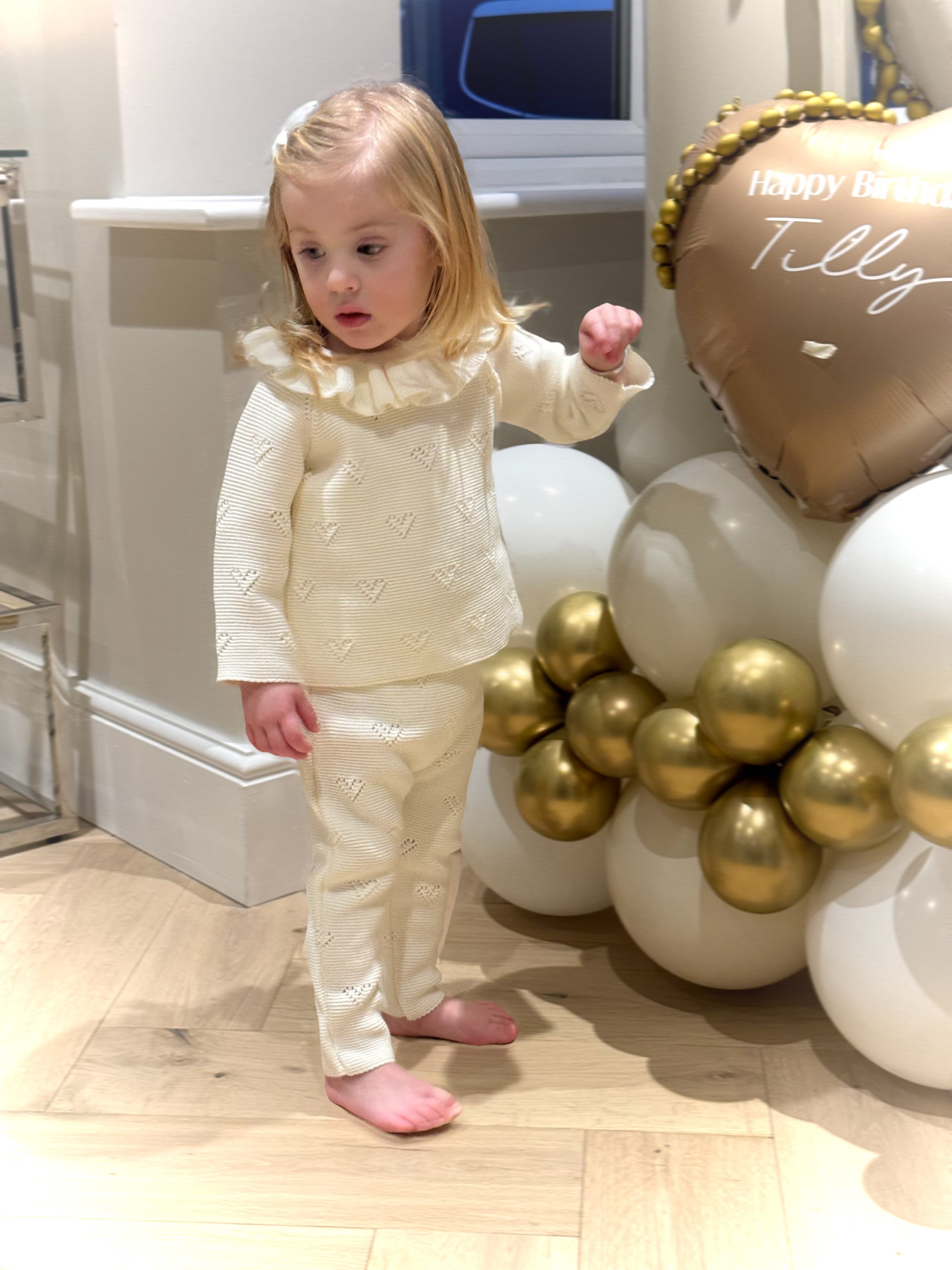 Girls Cream Heart Knitted Loungewear Set Dainty Delilah