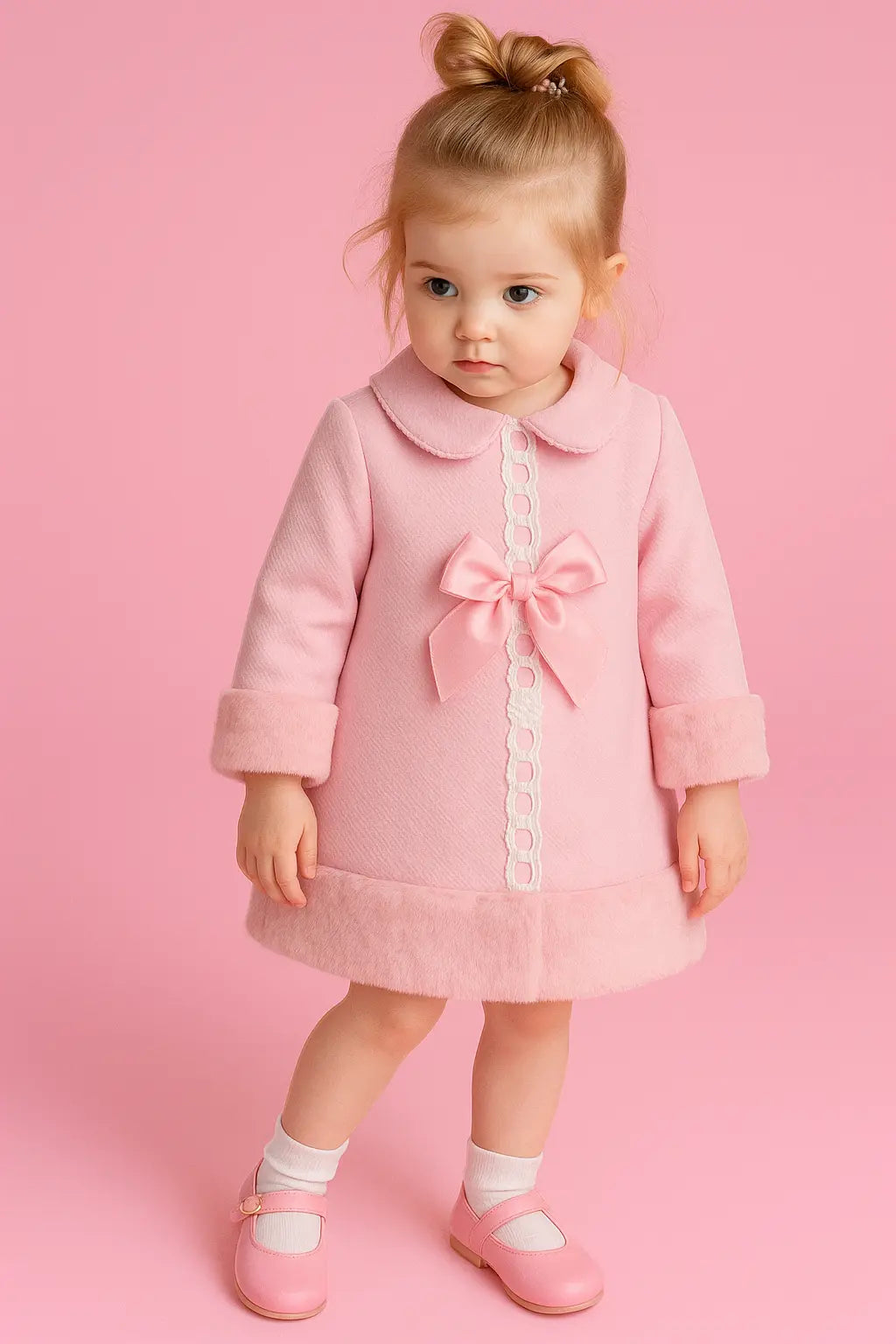 Baby Girls Pink Lace Pique Fur Dress Dainty Delilah