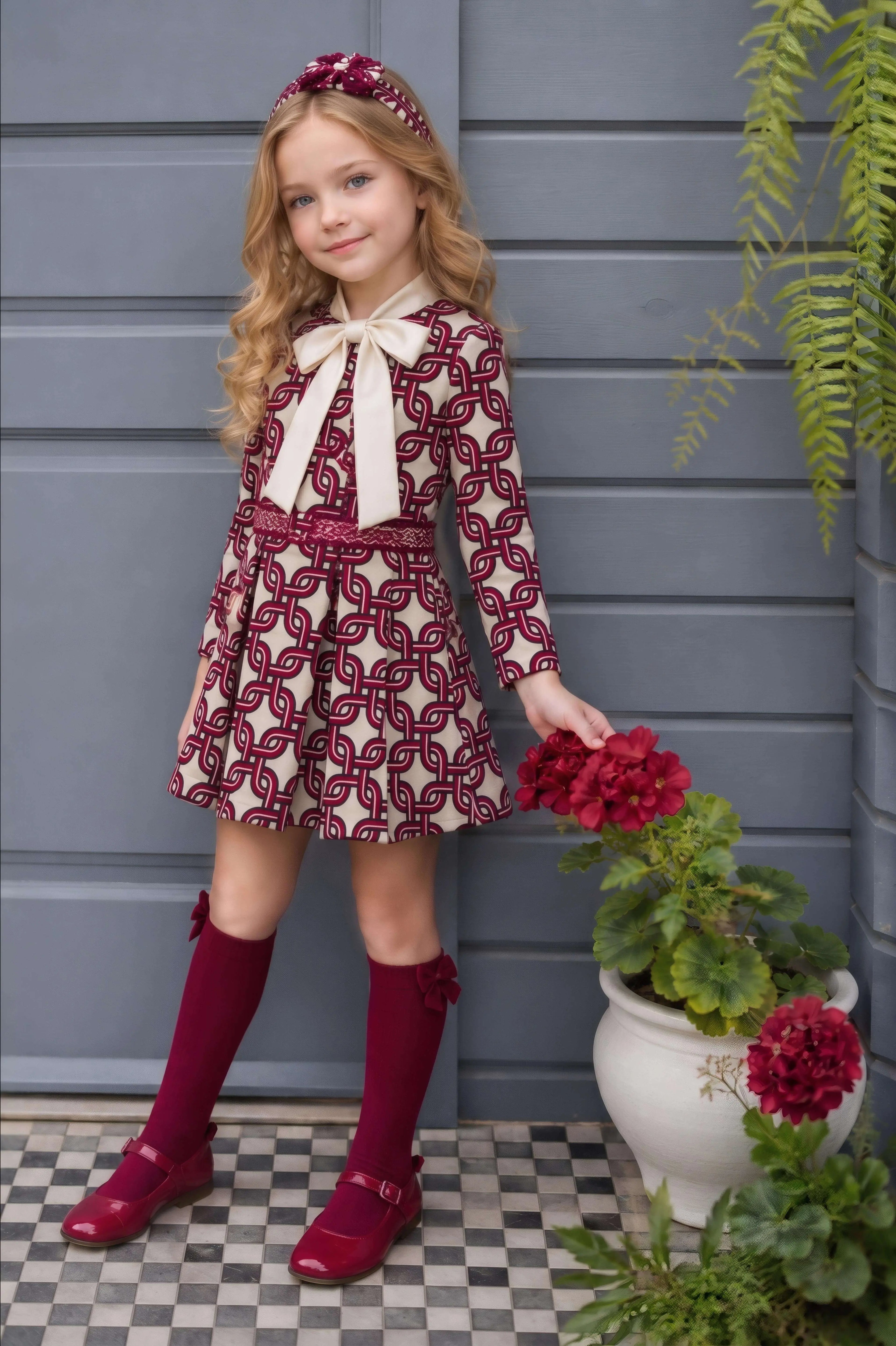 AW26 Rochy Girls Burgundy Chain Print Dress Rochy