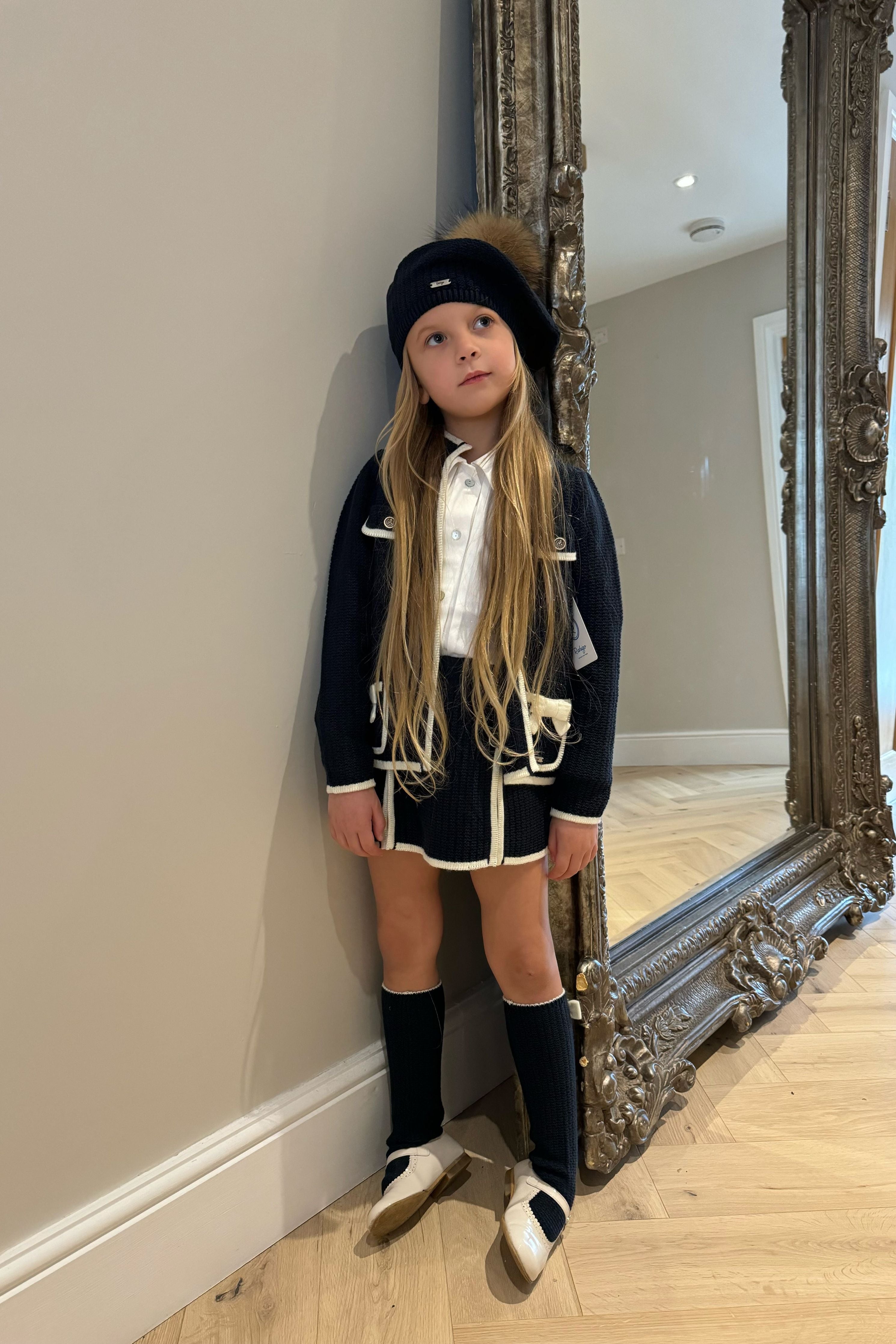 AW24 Rahigo Navy & Cream Girls Set, Socks & Beret Hat