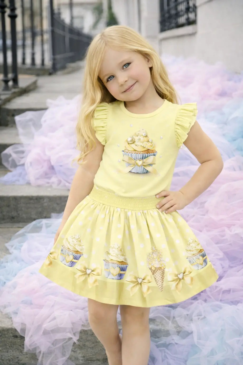 SS26 Girls Lemon Cupcake T-Shirt & Skirt Set Dainty Delilah