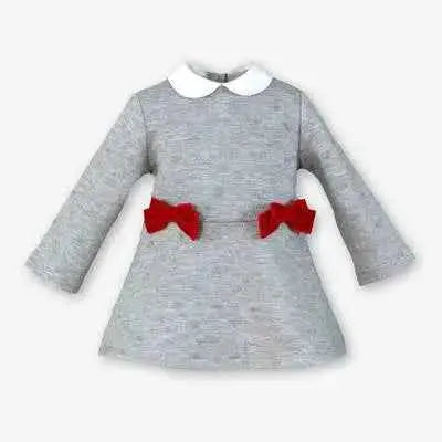 AW26 Miranda Baby Girls Grey Dress with Red Bows