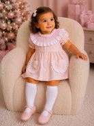 SS26 Baby Girls Pink Pocket Smock Dress & Knickers Dainty Delilah
