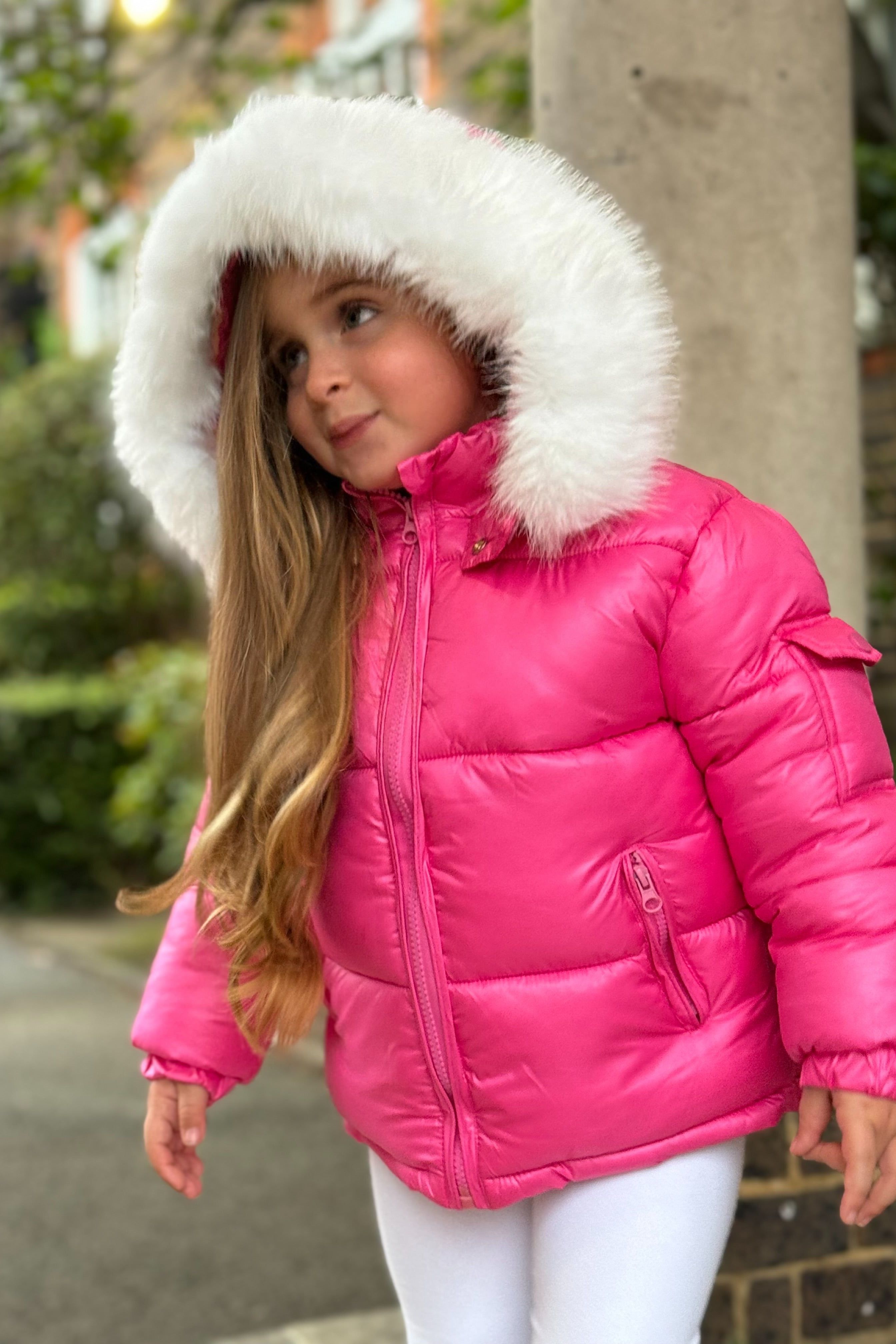 Hot Pink Fur Hood Girls Coat