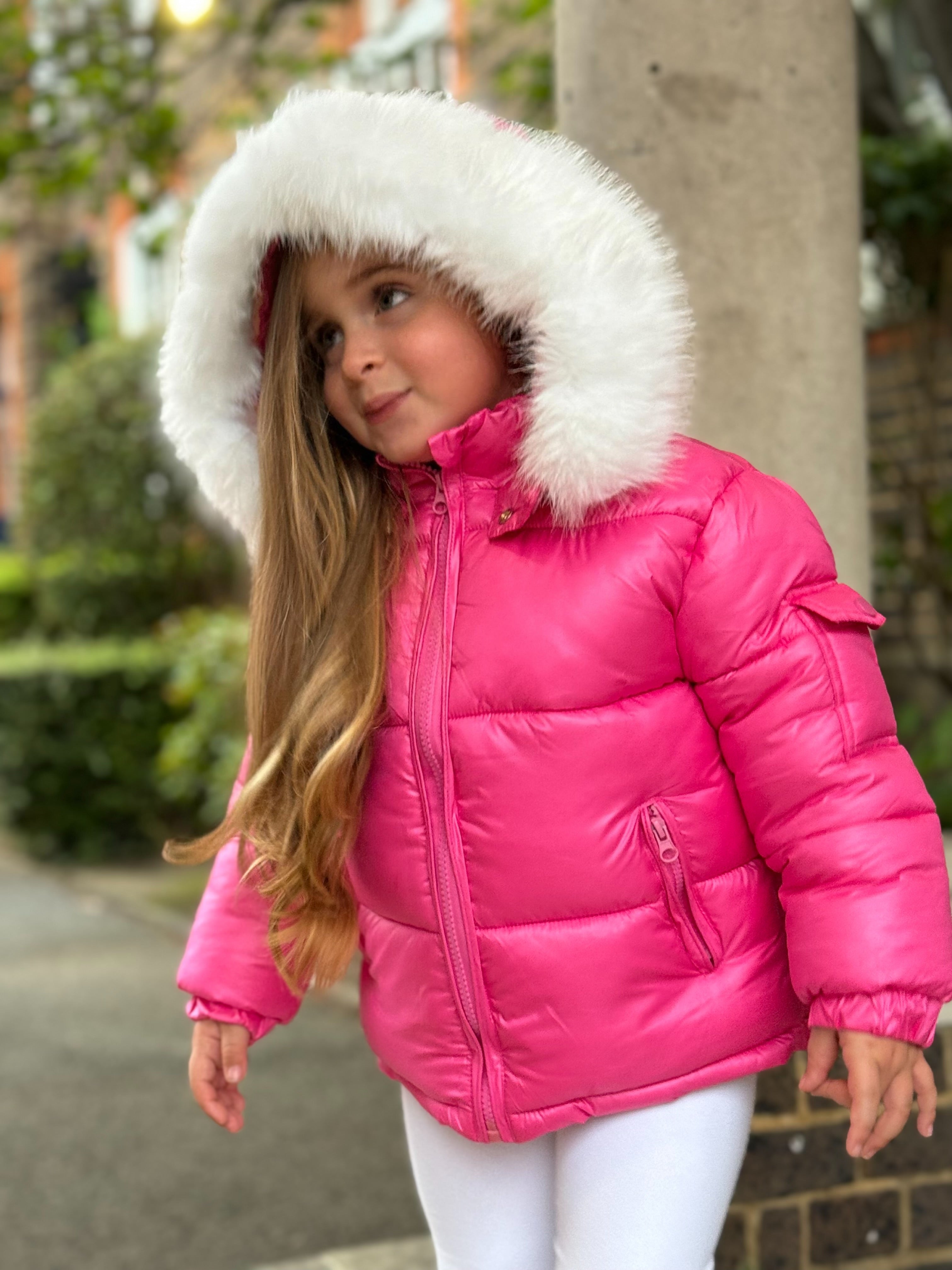 Hot Pink Fur Hood Girls Coat Dainty Delilah