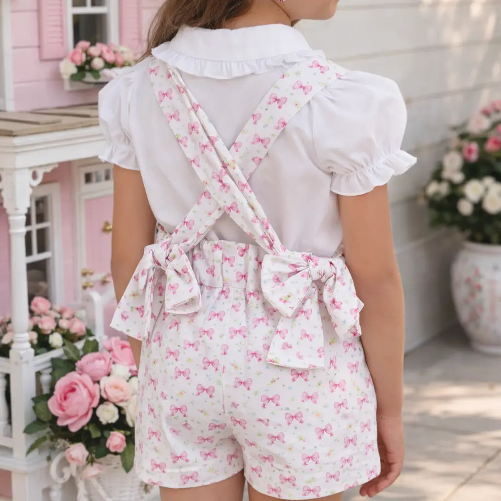 Babine Girls Ditsy Bow Shirt Pinafore Playsuit Babine