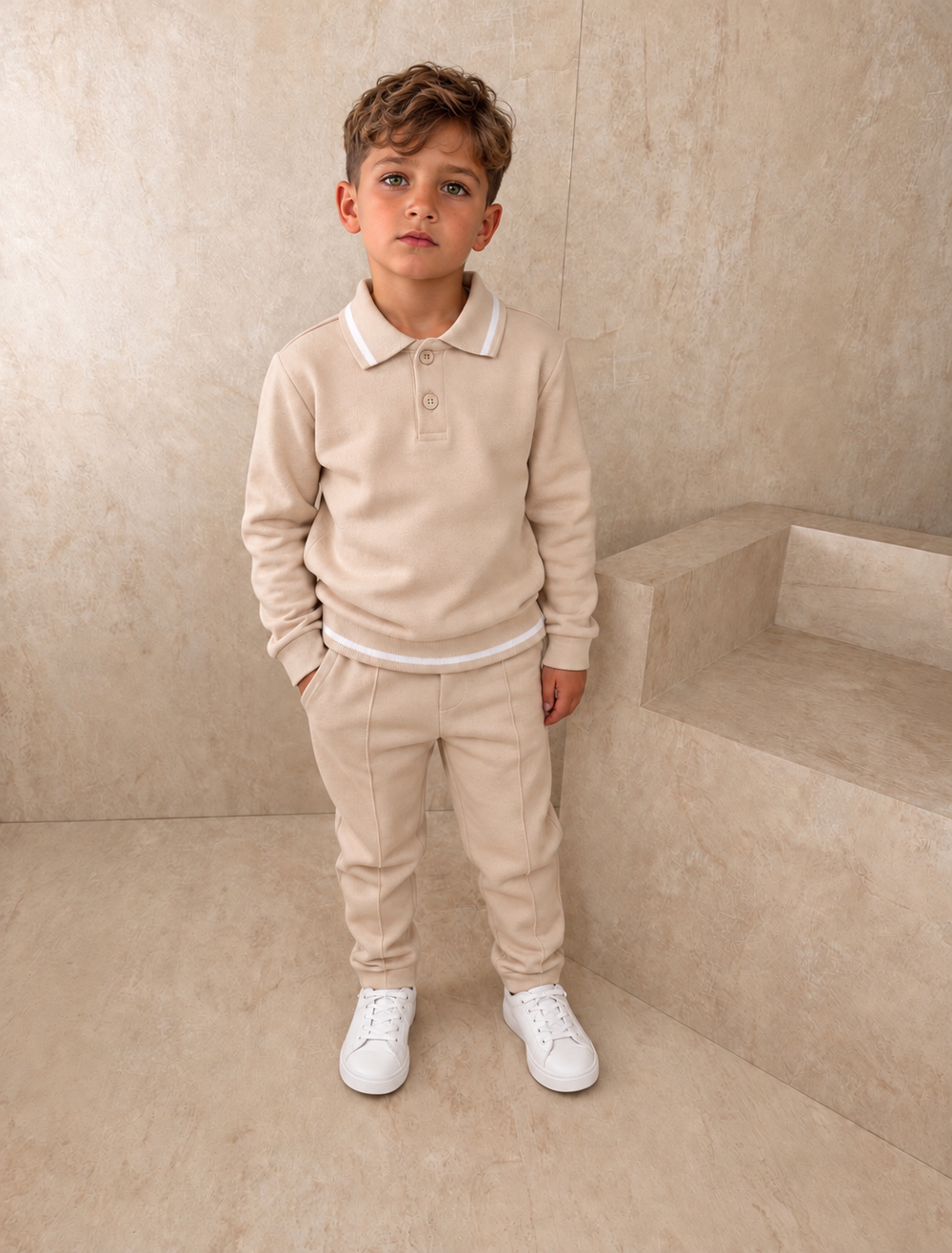 AW26 Baby Boy Stone Polo Top Cotton Tracksuit