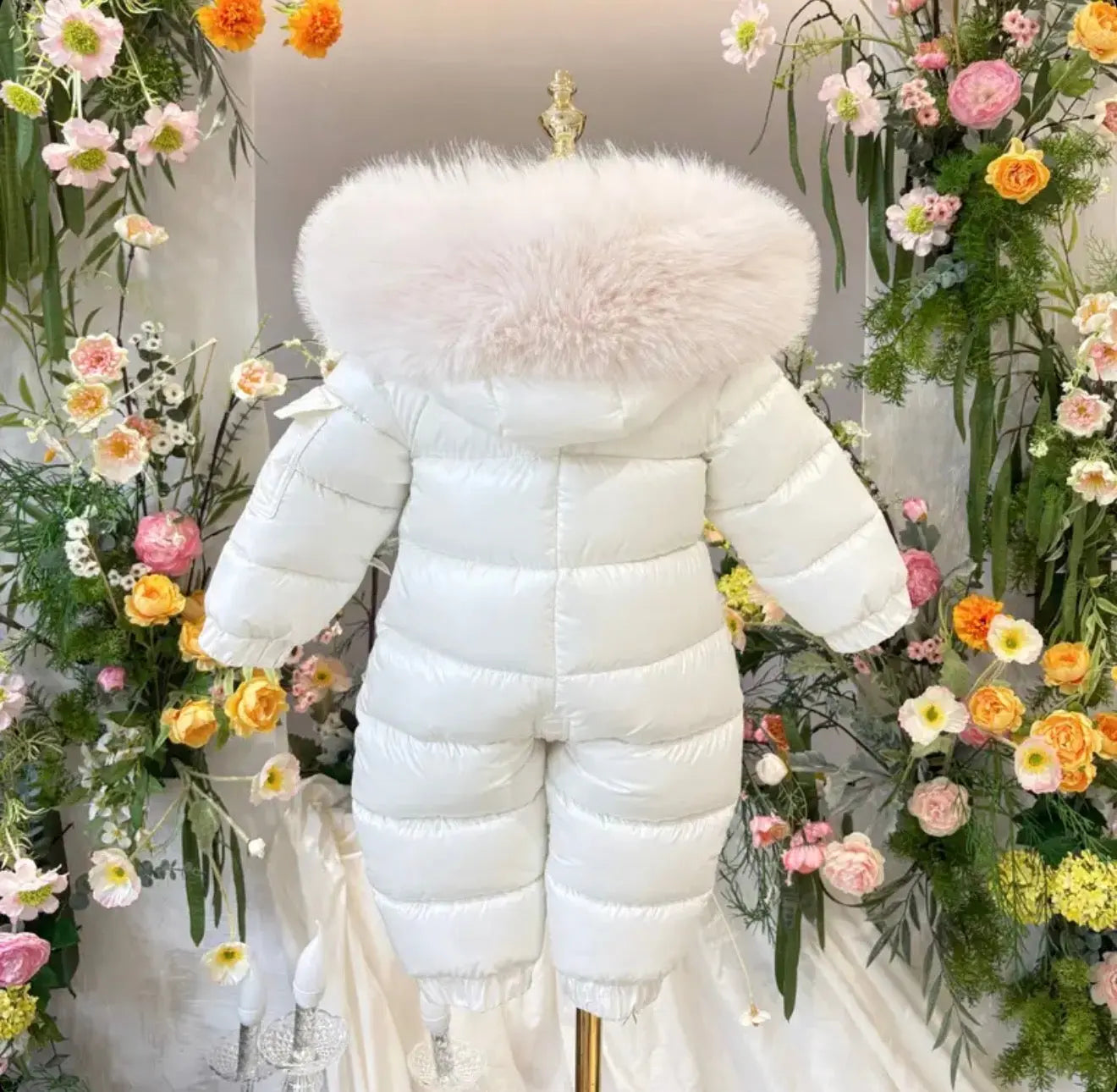 Cream Fur Belt Unisex Snowsuit - In Stock Dainty Delilah