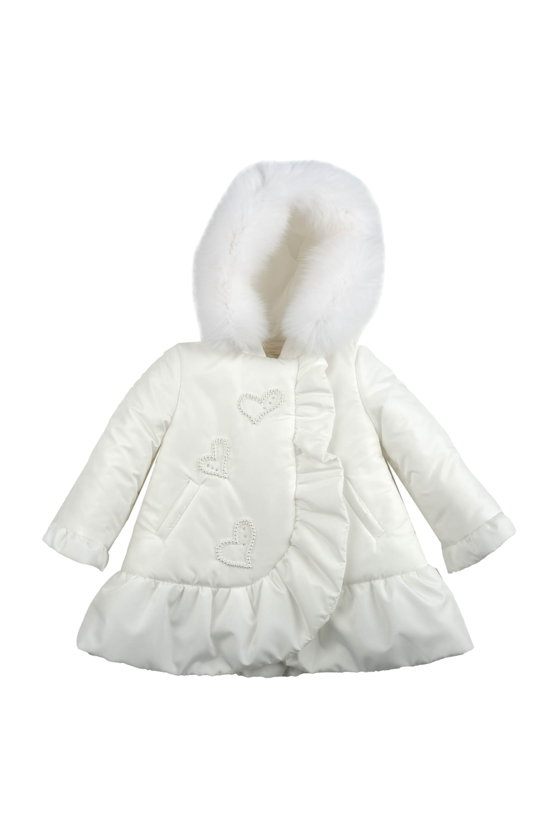 AW24 Bimbalo Girls Cream Heart Pearl Coat