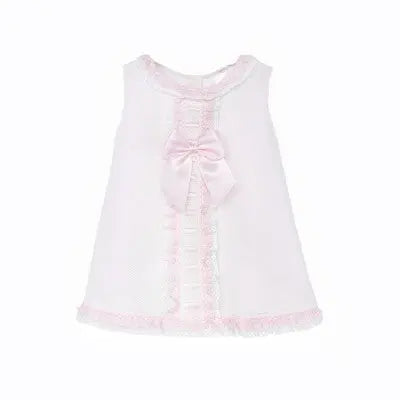 SS26 Baby Girls Pink Pique Ribbon Dress Dainty Delilah