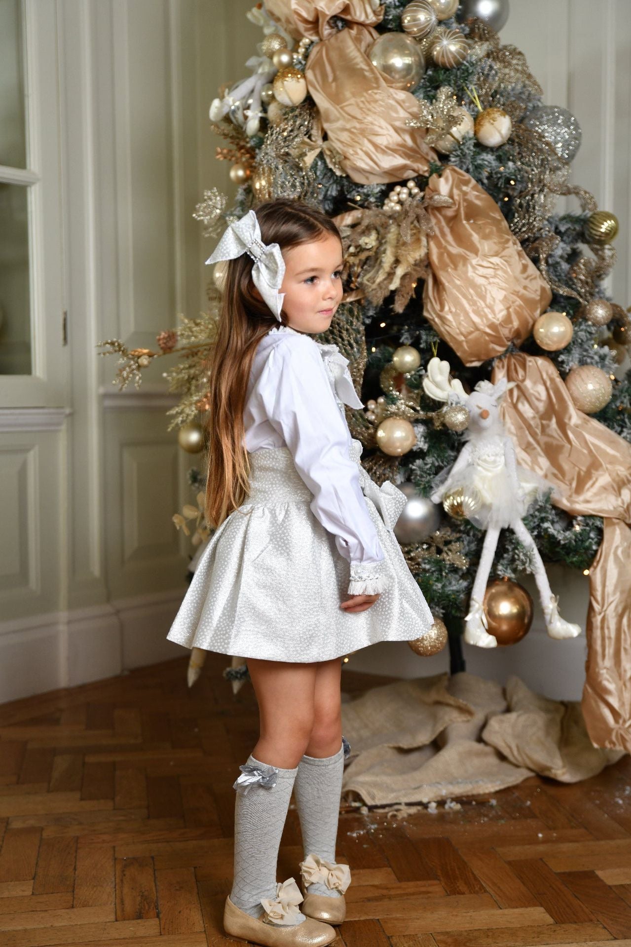 AW24 Naxos Girls Silver Croc Skirt Set with Knitted Blazer, Hat & Socks