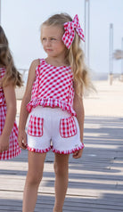 Miranda Girls Red & White Check Short Set & Hair Bow Miranda