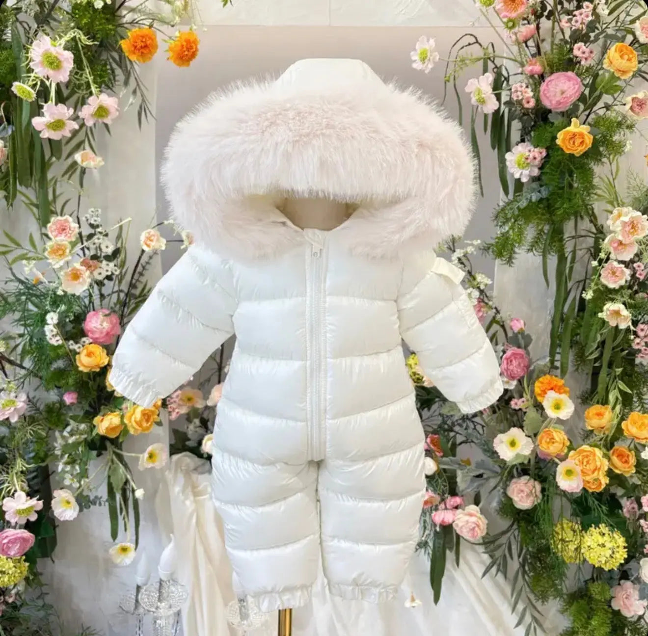 Cream Fur Belt Unisex Snowsuit - In Stock Dainty Delilah