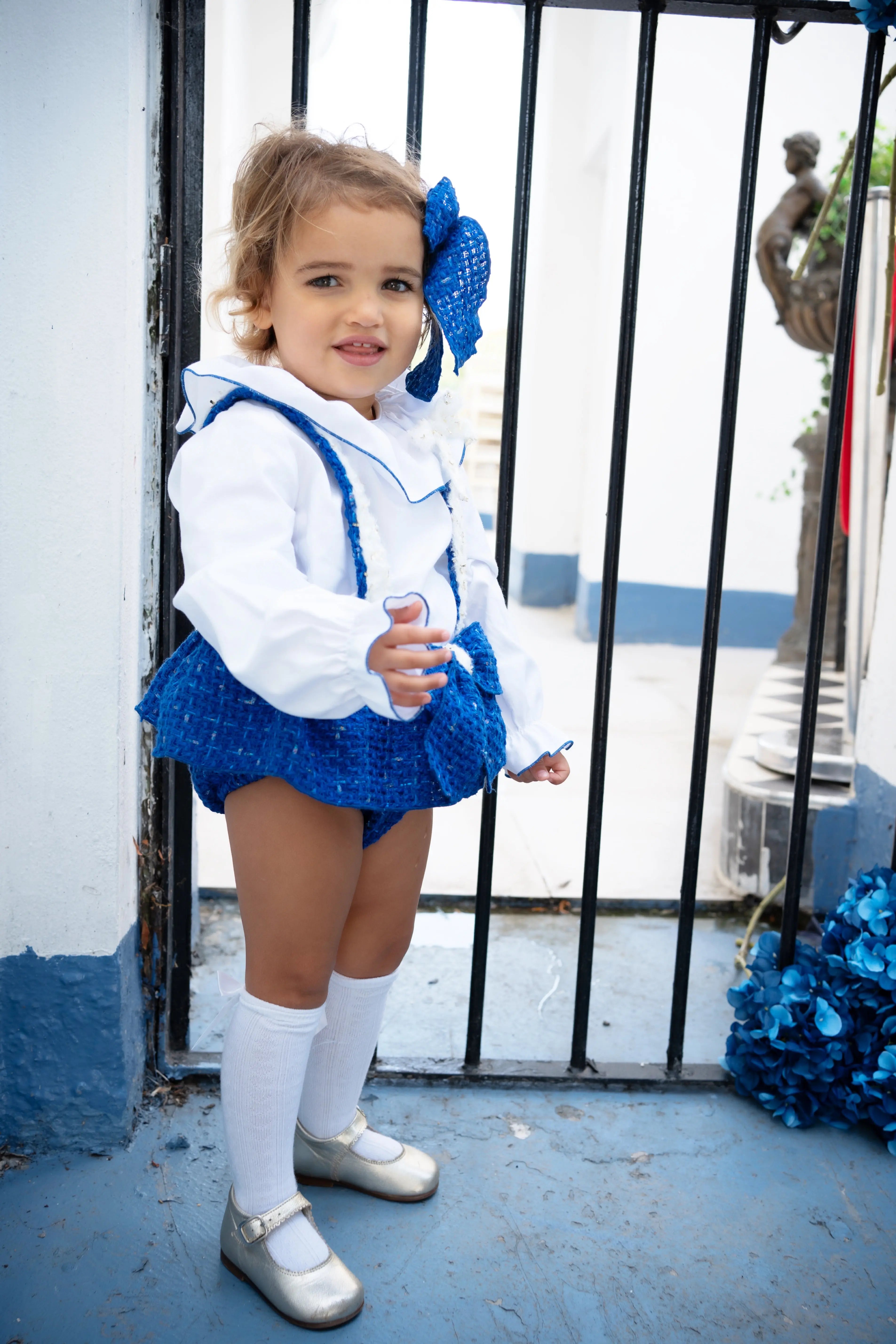 AW25 Naxos Baby Girls Royal Blue Tweed Romper Set Naxos