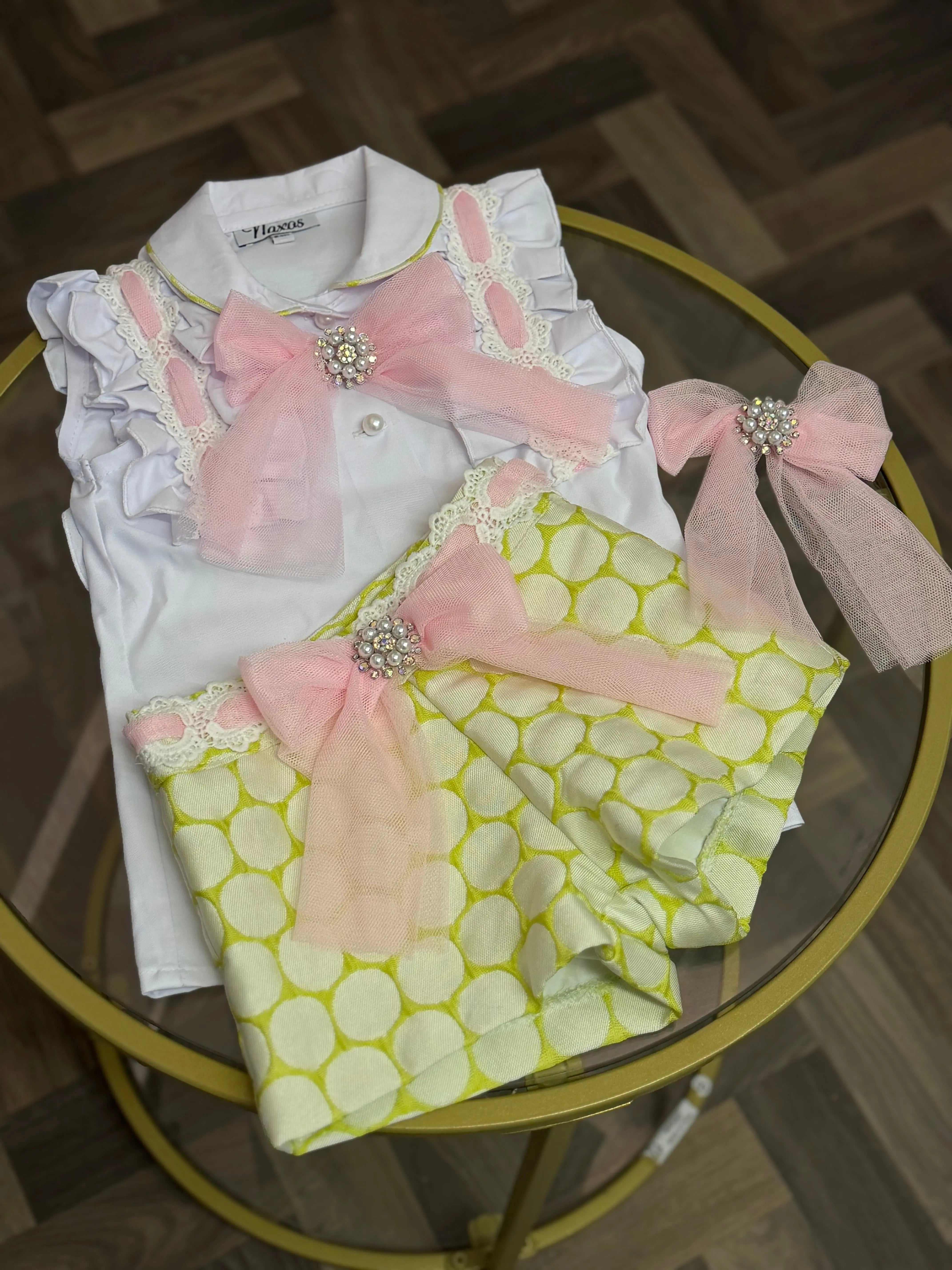 SS26 Naxos Girls Lime & Pink Shirt & Short Set Naxos