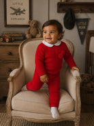 AW26 Baby Boy Red Knitted Tracksuit with Pom Pom Detail Dainty Delilah