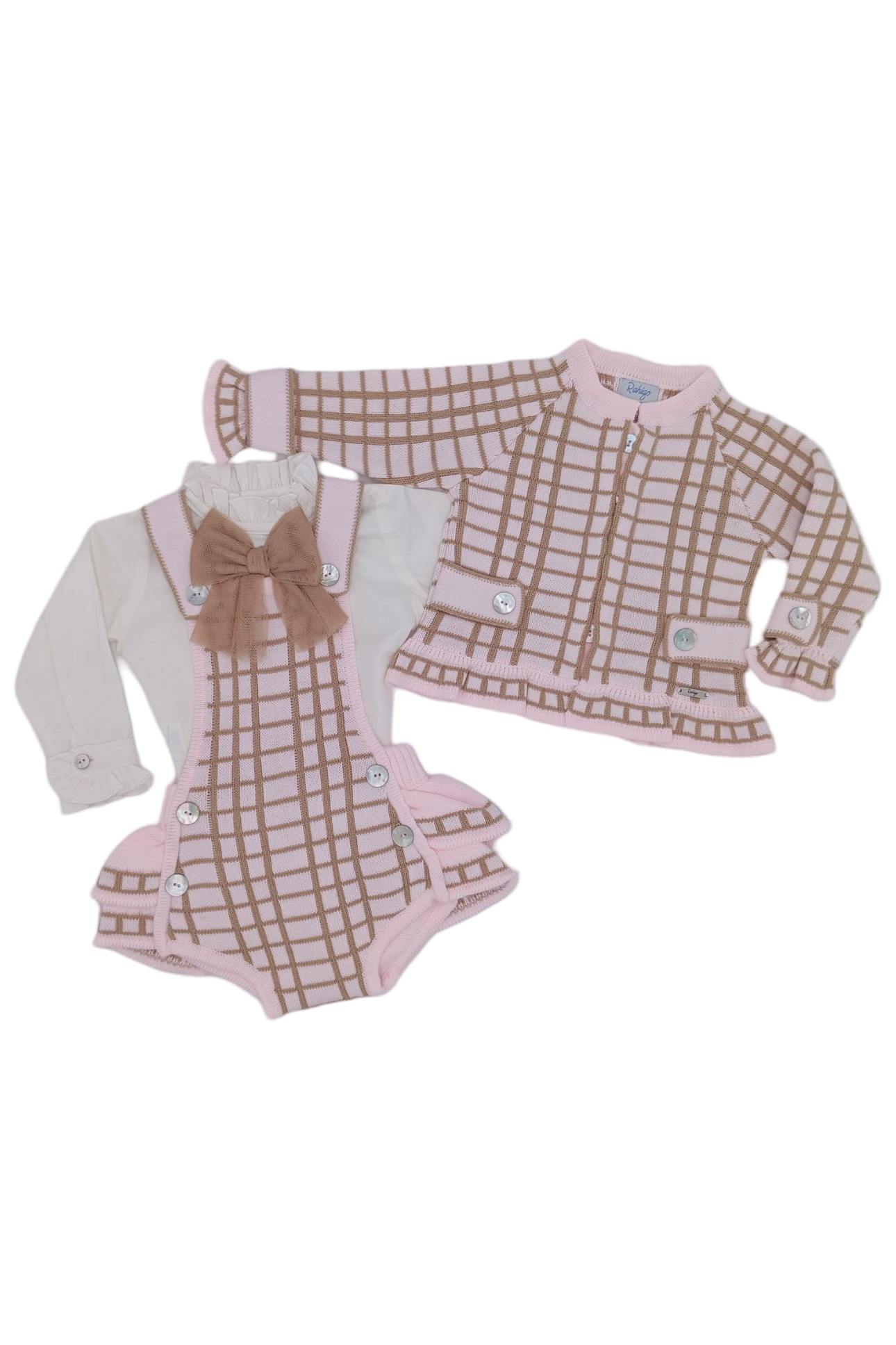 AW24 Rahigo Baby Camel & Pink Romper Set & Socks