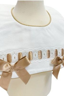 White / Beige Spanish Pique Ribbon Bib