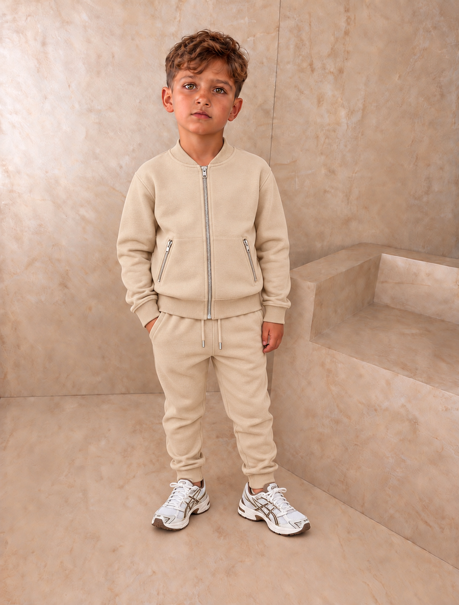 AW26 Boys Beige Zip Jacket Cotton Tracksuit