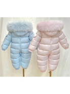 Baby Pink Detachable Fur Cuff Snowsuit - In Stock Dainty Delilah