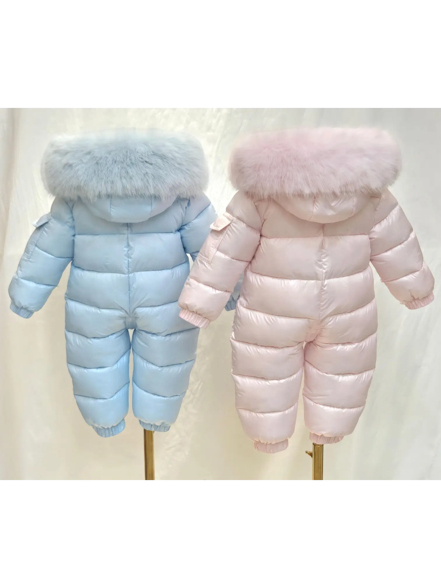 Baby Pink Detachable Fur Cuff Snowsuit - In Stock Dainty Delilah