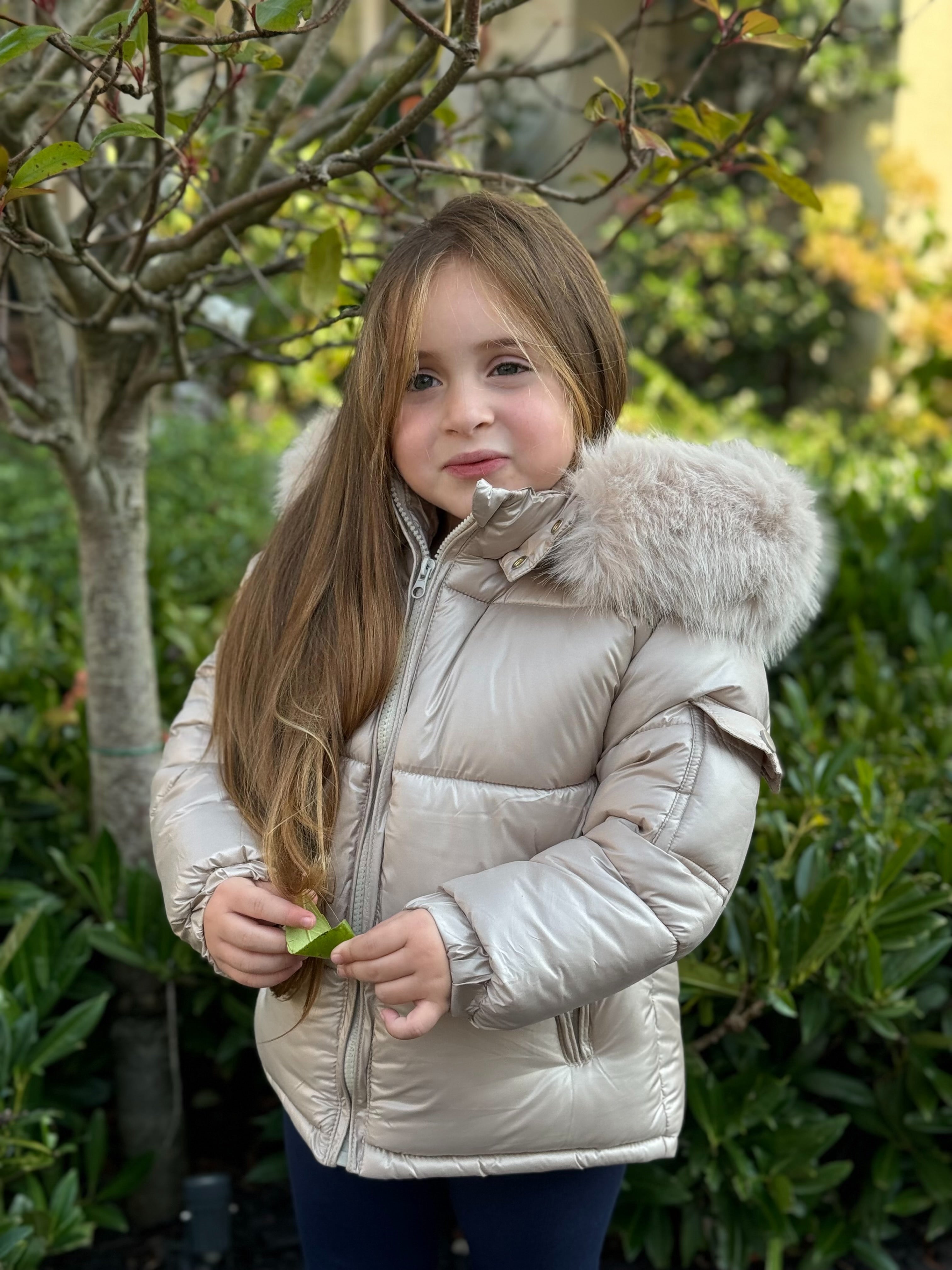 Unisex Beige Fur Hood Coat Dainty Delilah