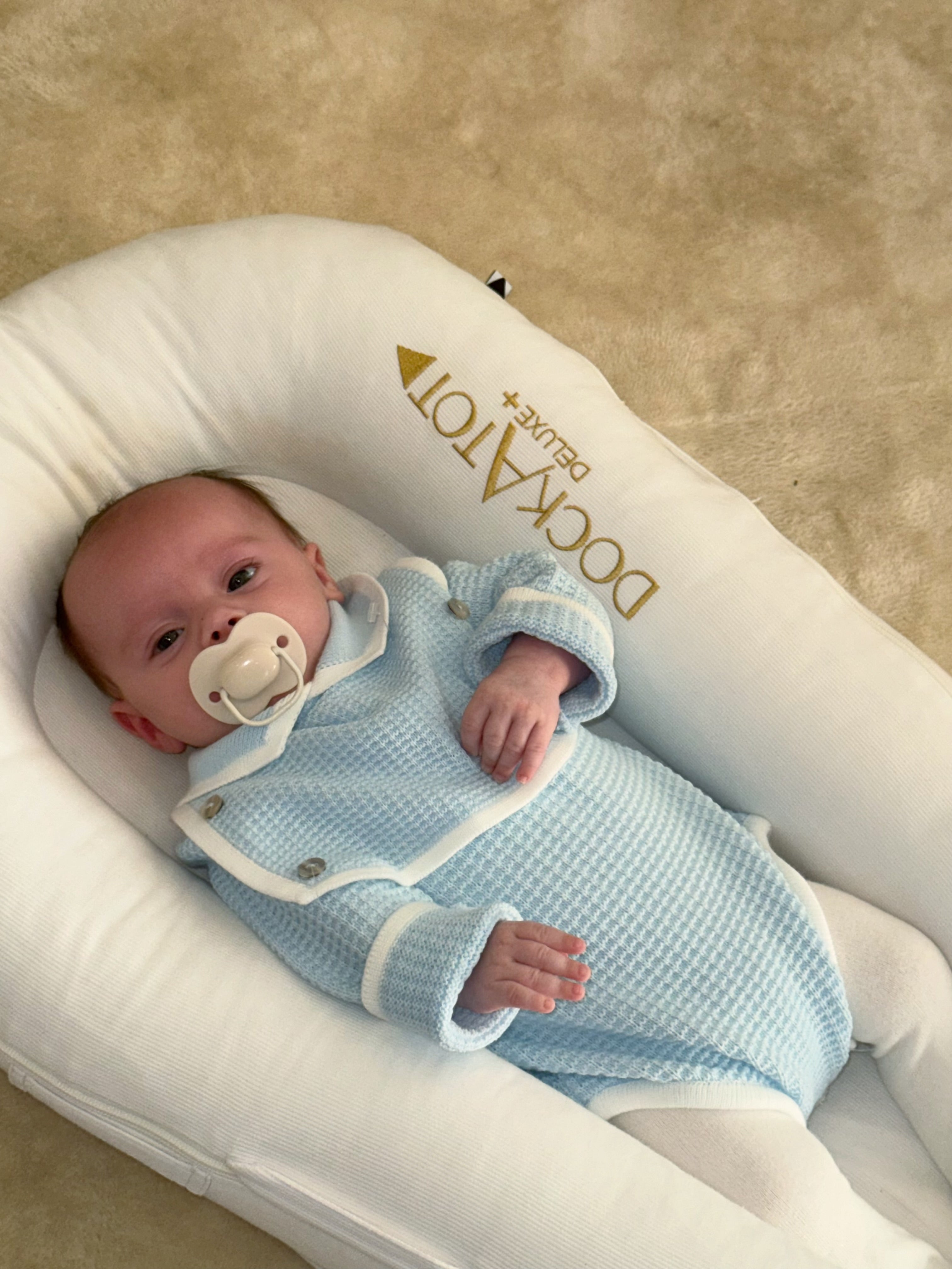 Unisex Baby Blue Knitted Romper Dainty Delilah