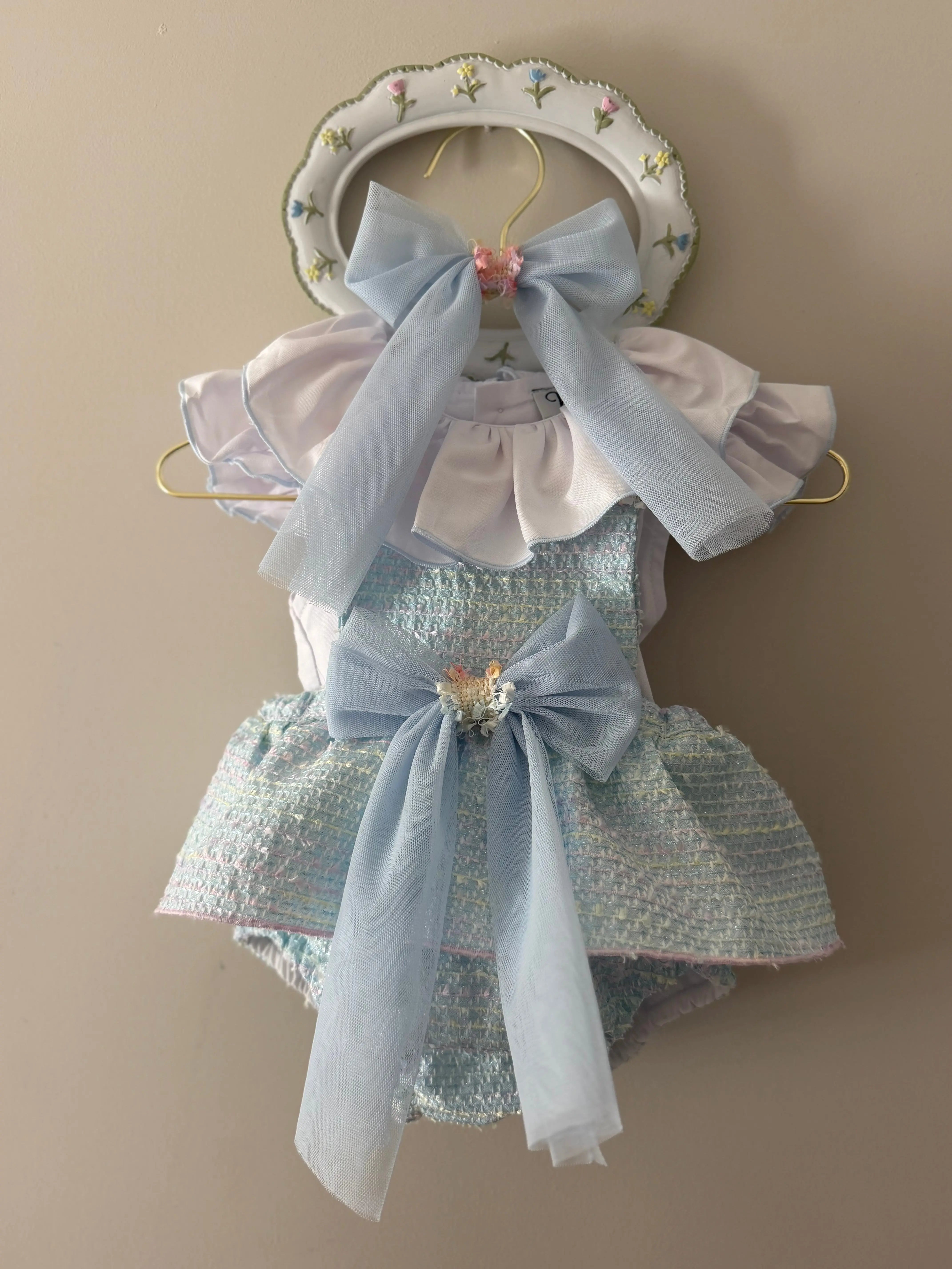 SS26 Naxos Baby Girls Blue Rainbow Shirt & H Bar Romper Naxos