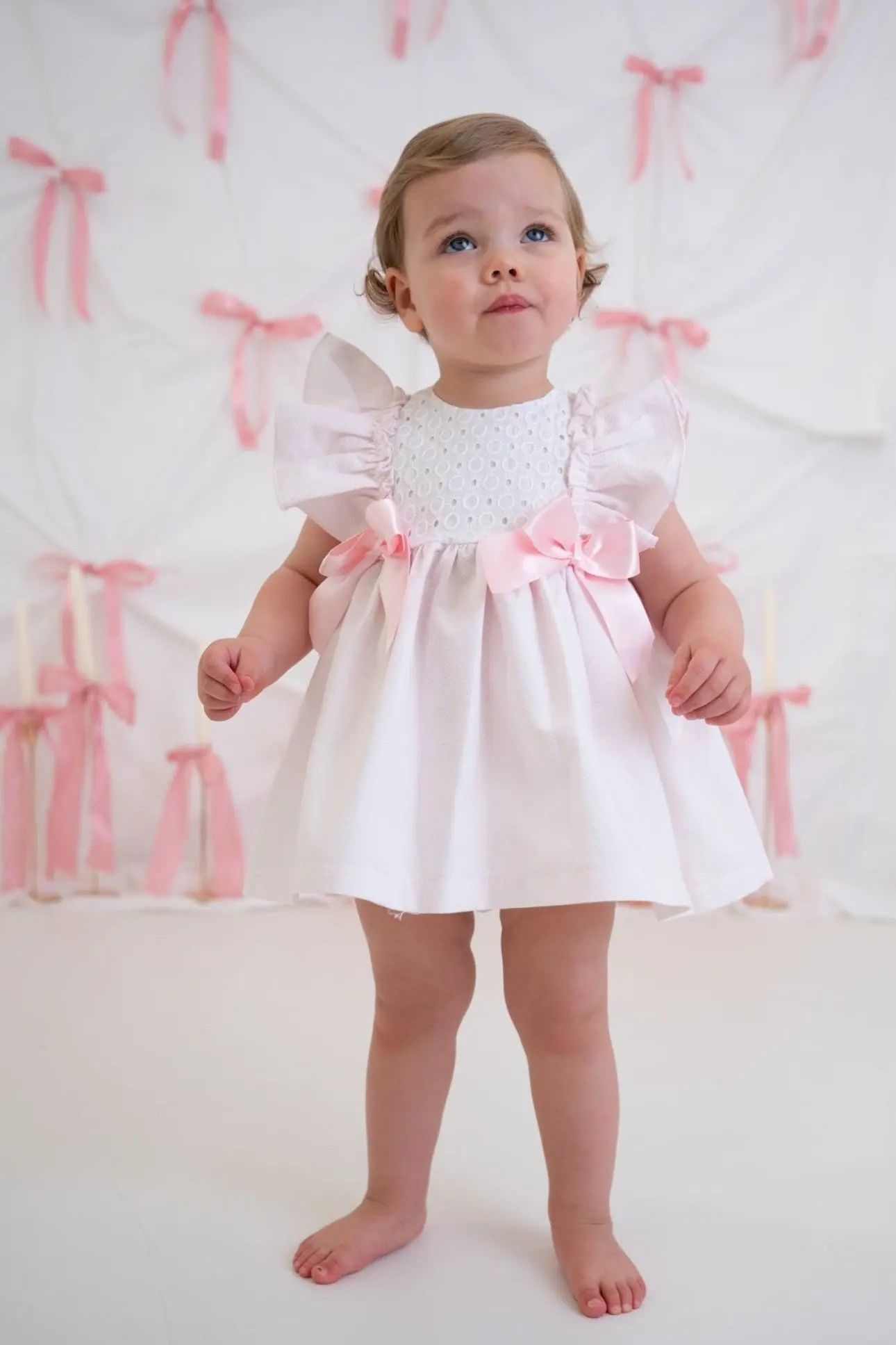 SS25 Baby Girls Pink Bow Dress & Knickers Dainty Delilah