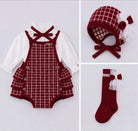 AW26 Rahigo Baby Girls Burgundy Cardigan,Pinafore,Shirt,Bonnet & Socks Rahigo Moda Infantil