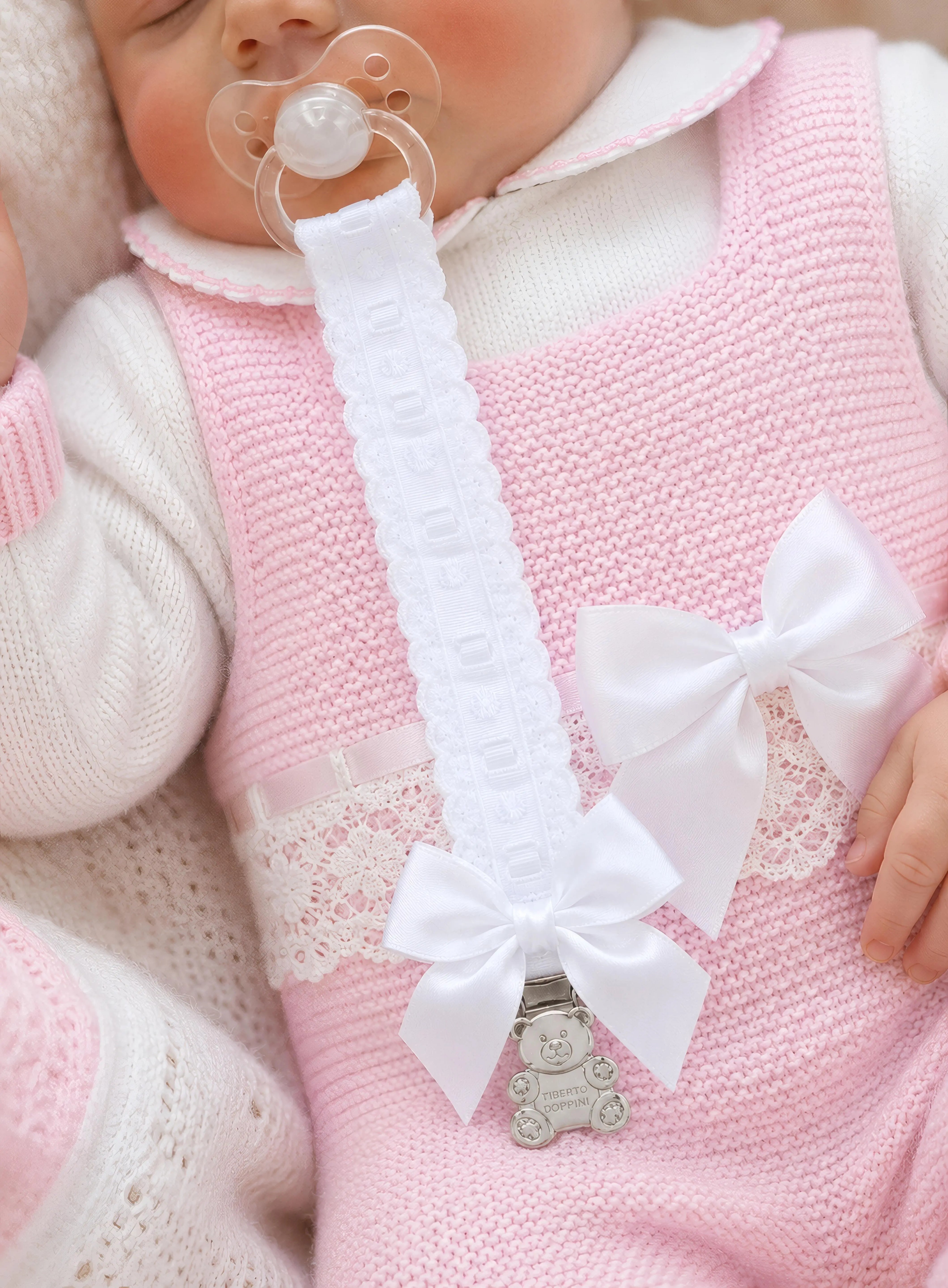 AW26 White Baby Spanish Ribbon Dummy Clip Dainty Delilah