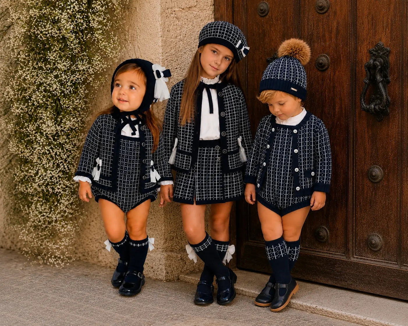 AW26 Rahigo Baby Girls Navy Cardigan,Pinafore,Shirt,Bonnet & Socks Rahigo Moda Infantil