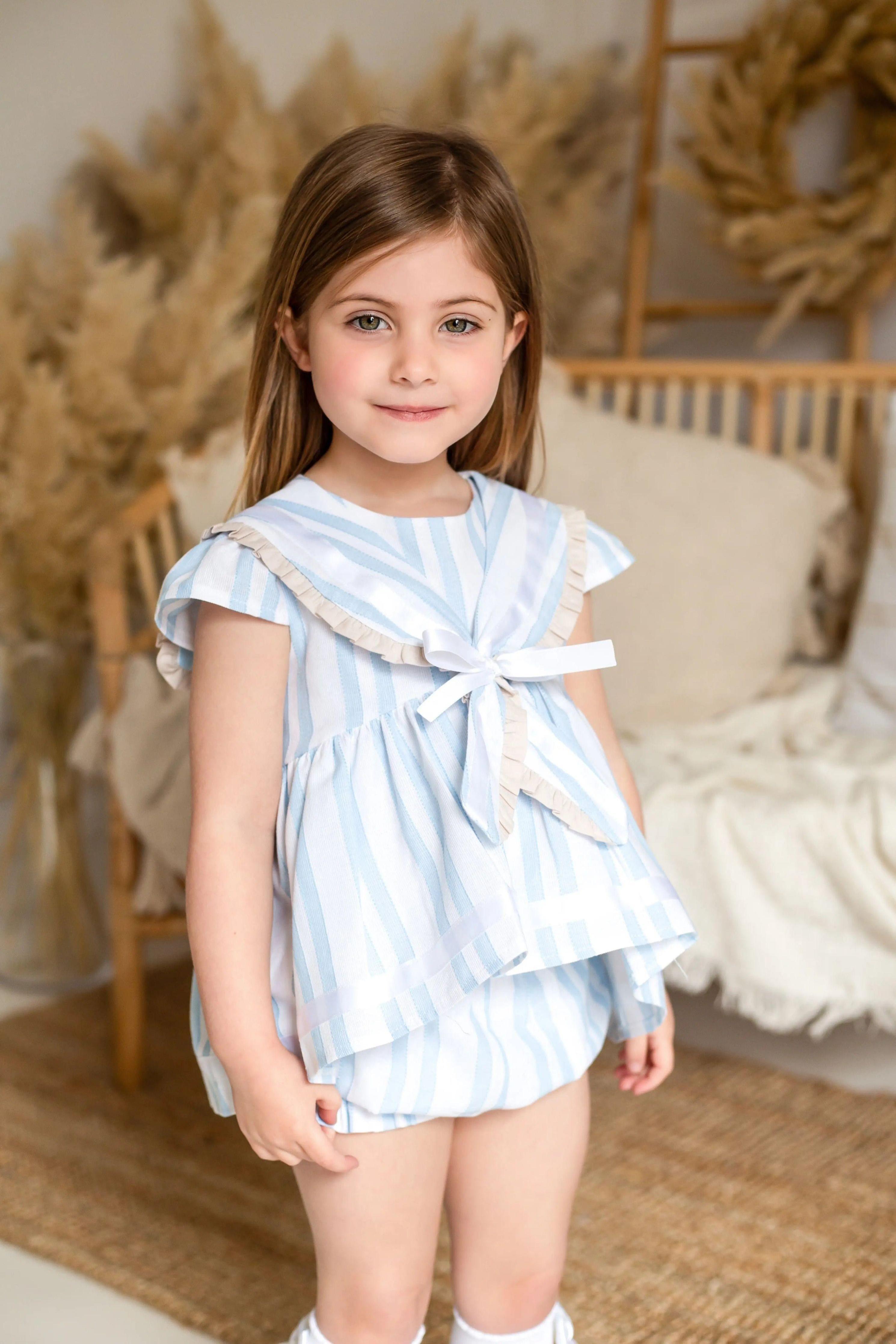 Exclusive Baby Blue Linen Stripe Sailor Short Set Basmarti