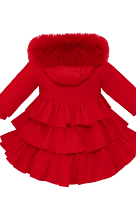 Girls Red Pearl Christmas Frilly Coat