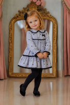 AW26 Miranda Baby Girls Grey Polka Dot Dress Miranda