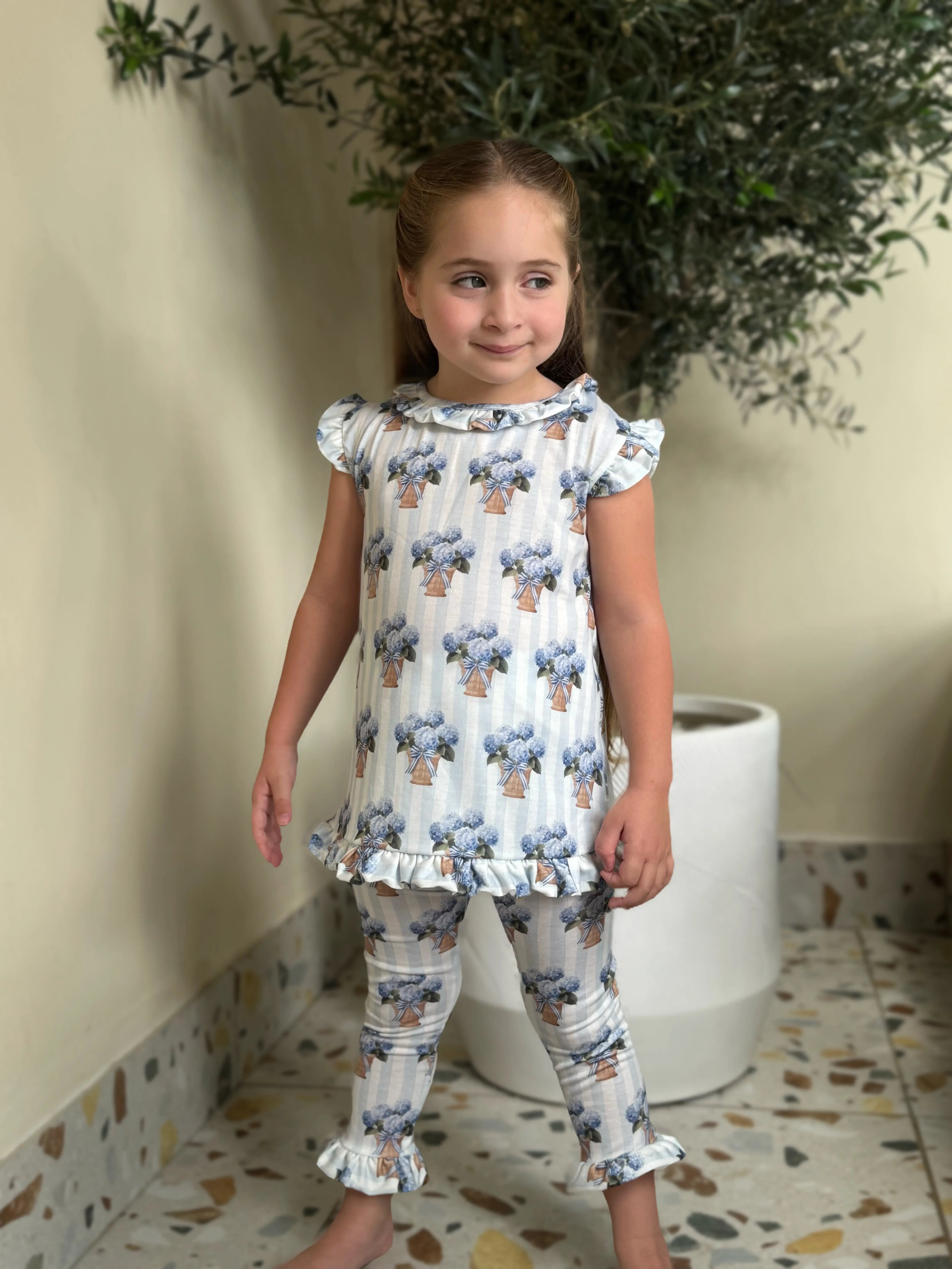 Blue Hydrangea Stripe Soft Touch Loungewear Set Dainty Delilah