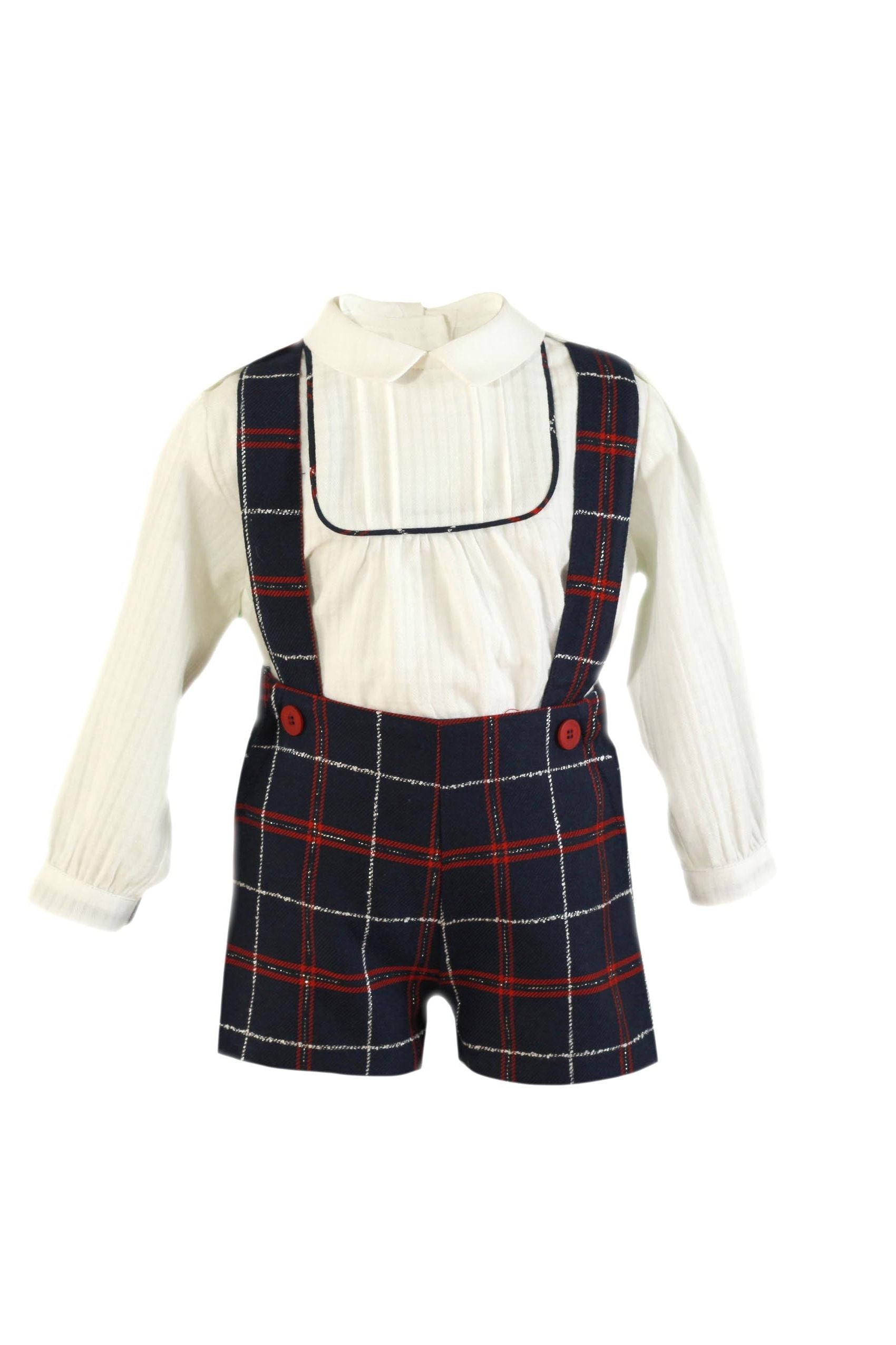 AW24 Miranda Baby Boys Navy Check H Bar Set 130 Dainty Delilah