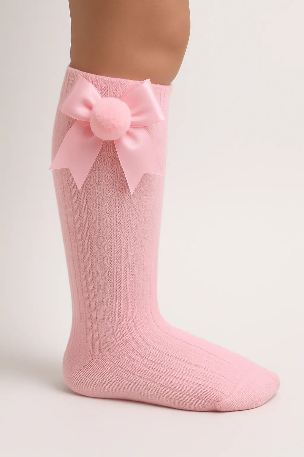 Pink Spanish Baby Girls PomPom Bow Knee Socks Dainty Delilah
